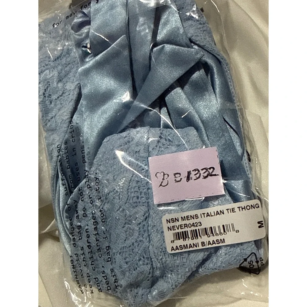 Cosabella Never Say Never Men's Italian Thong Aasmani Blue Silk Ties M NWT